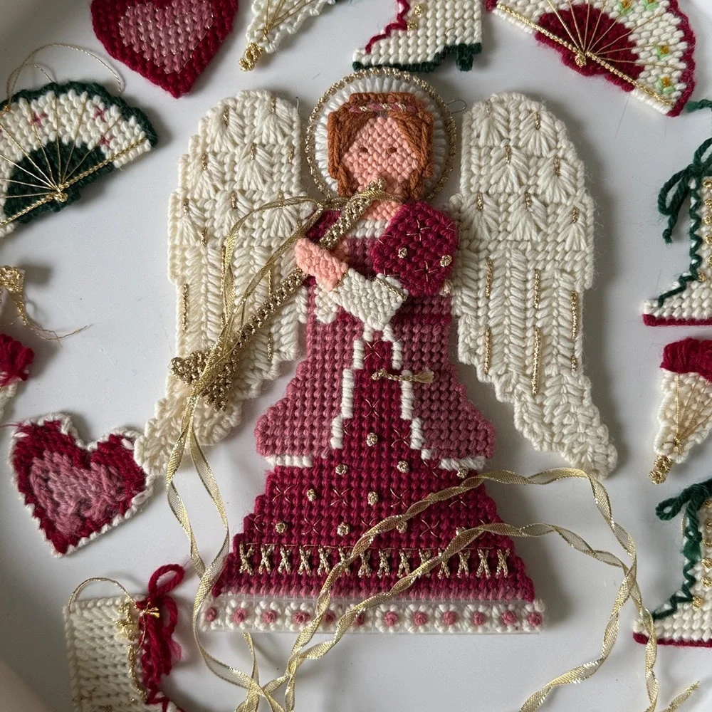 Vintage Victorian Needlepoint Angel and Ornament Set 11 - Bucilla